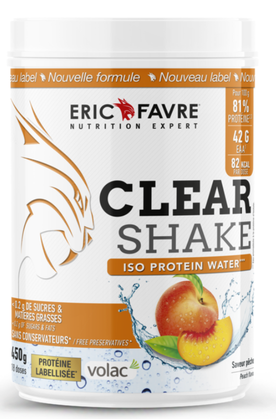 Clear Shake Protéine Eric Favre – Isolat Whey 93% – Eau protéinée fruitée